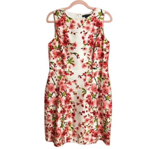 LAUREN Ralph Lauren Women's Red Floral Print Sleeveless Sheath Dress Size 10 - Picture 1 of 8